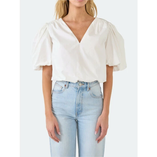 Endless Rose Blouson Sleeve Corset Waist Top Tops White - Image 5