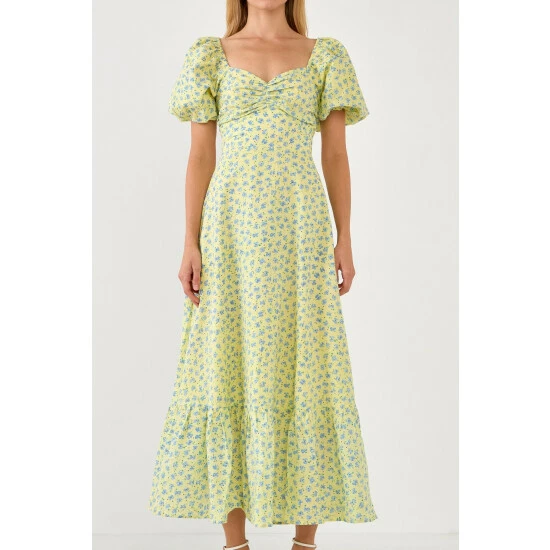 Endless Rose Floral Back Tied Maxi Dress Dresses Yellow Multi