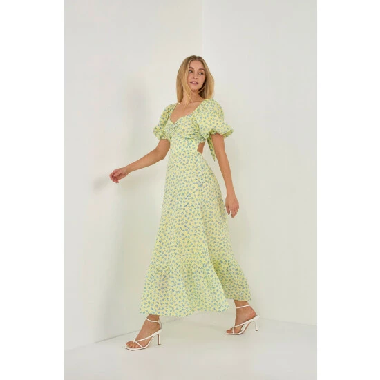 Endless Rose Floral Back Tied Maxi Dress Dresses Yellow Multi - Image 4