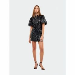 Endless Rose PU Leather Button Closure Mini Dress Dresses Black