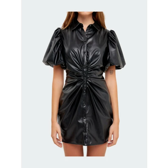 Endless Rose PU Leather Button Closure Mini Dress Dresses Black - Image 5