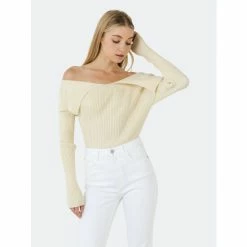 Endless Rose Wide Collar Knit Sweater Sweatshirts & Sweaters Cream