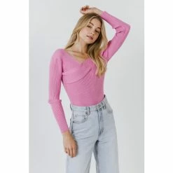 Endless Rose Cross Wrap Fine Knit Sweater Sweatshirts & Sweaters Pink