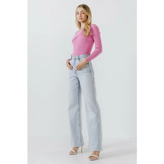 Endless Rose Cross Wrap Fine Knit Sweater Sweatshirts & Sweaters Pink - Image 3