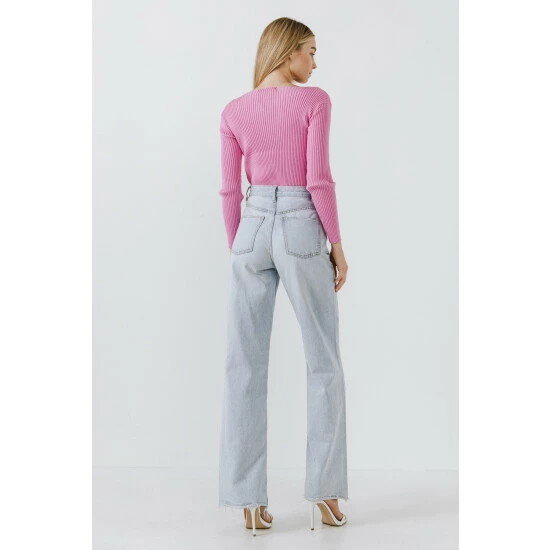 Endless Rose Cross Wrap Fine Knit Sweater Sweatshirts & Sweaters Pink - Image 4