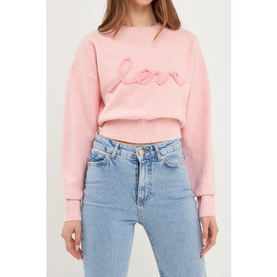 Endless Rose Love Chenille Embroidered Plush Sweater Sweatshirts & Sweaters Light Pink - Image 2