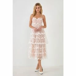 Endless Rose Crochet Layered Midi Dresss Dresses White