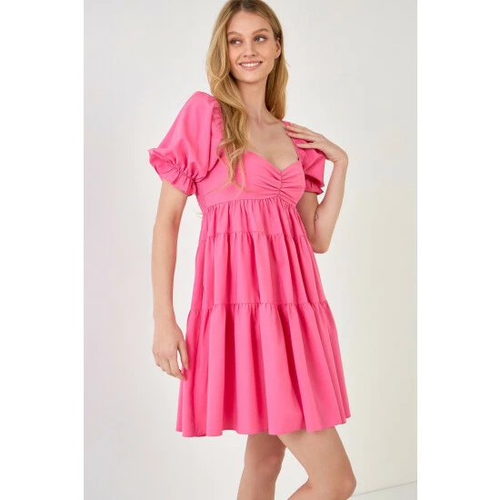 Endless Rose Classic Sweetheart Tiered Mini With Puff Sleeves Dresses Green