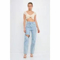 Endless Rose Knit Top With Bow Detail Tops Ecru -Endless Rose Shop unnamed file 609