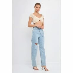 Endless Rose Knit Top With Bow Detail Tops Ecru -Endless Rose Shop unnamed file 610