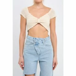 Endless Rose Knit Top With Bow Detail Tops Ecru -Endless Rose Shop unnamed file 612
