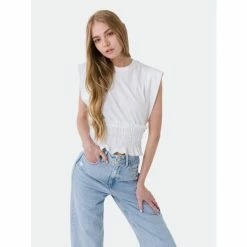 Endless Rose Smocked Waist T-Shirt Tops White