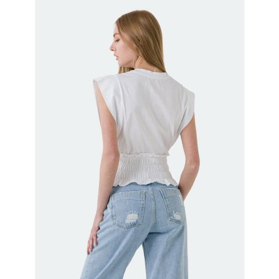 Endless Rose Smocked Waist T-Shirt Tops White - Image 4