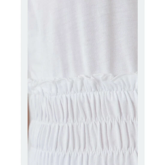 Endless Rose Smocked Waist T-Shirt Tops White - Image 5