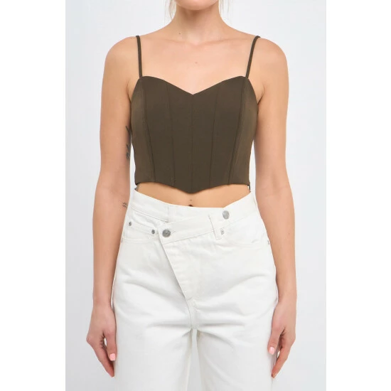 Endless Rose Adjustable Bustier Crop Top Tops Army Green - Image 6