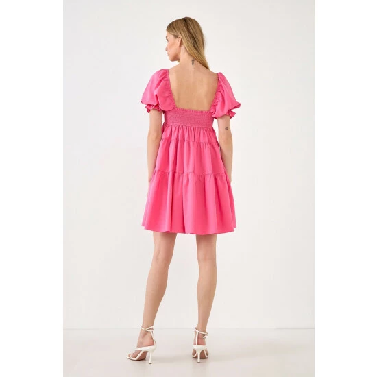 Endless Rose Classic Sweetheart Tiered Mini With Puff Sleeves Dresses Green - Image 4