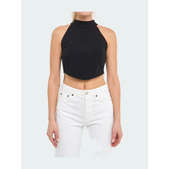 Endless Rose Back Tie Detail Halter Neck Top Tops Black - Image 5