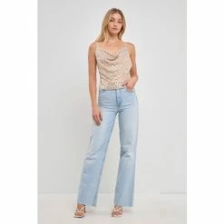 Endless Rose Cowl Neck Sequin Top Tops Ivory/blue