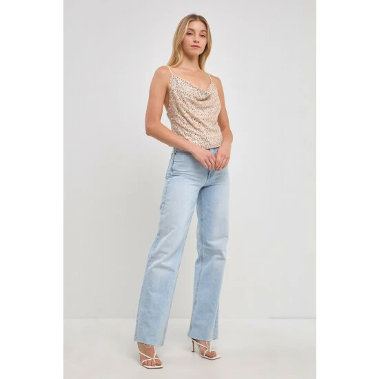 Endless Rose Cowl Neck Sequin Top Tops Ivory/blue - Image 2