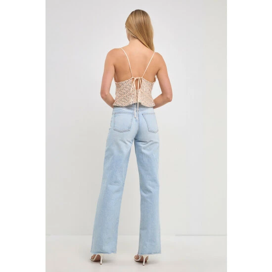 Endless Rose Cowl Neck Sequin Top Tops Ivory/blue - Image 3