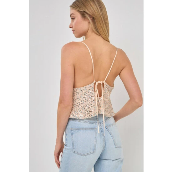 Endless Rose Cowl Neck Sequin Top Tops Ivory/blue - Image 4