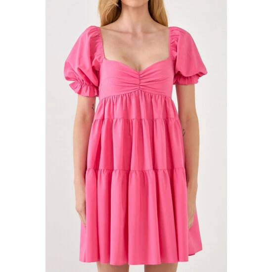 Endless Rose Classic Sweetheart Tiered Mini With Puff Sleeves Dresses Green - Image 5