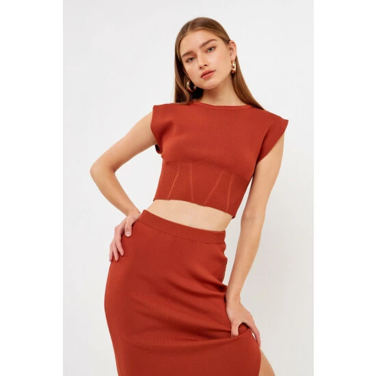 Endless Rose Cinched Waist Sleeveless Knit Top Tops Burgundy - Image 3