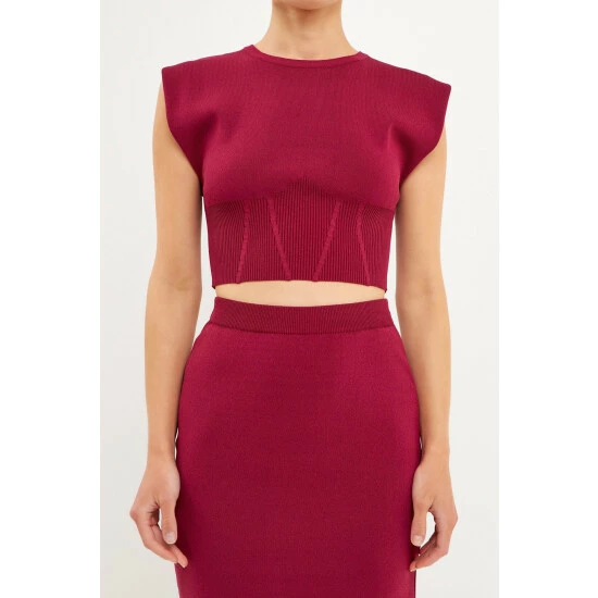 Endless Rose Cinched Waist Sleeveless Knit Top Tops Burgundy - Image 6