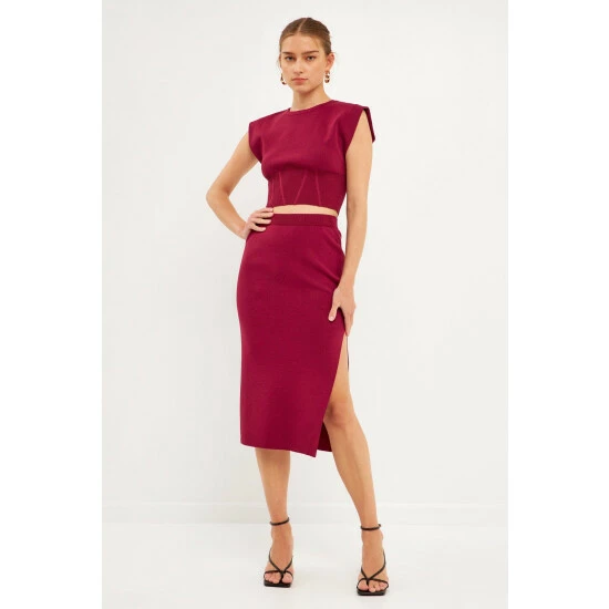 Endless Rose Cinched Waist Sleeveless Knit Top Tops Burgundy - Image 7
