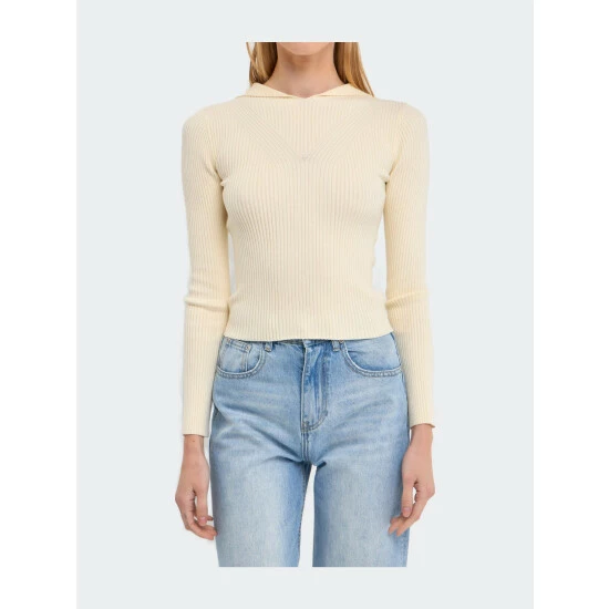 Endless Rose Ribbed Detail Hoodie Sweater Sweatshirts & Sweaters Cream - Image 2