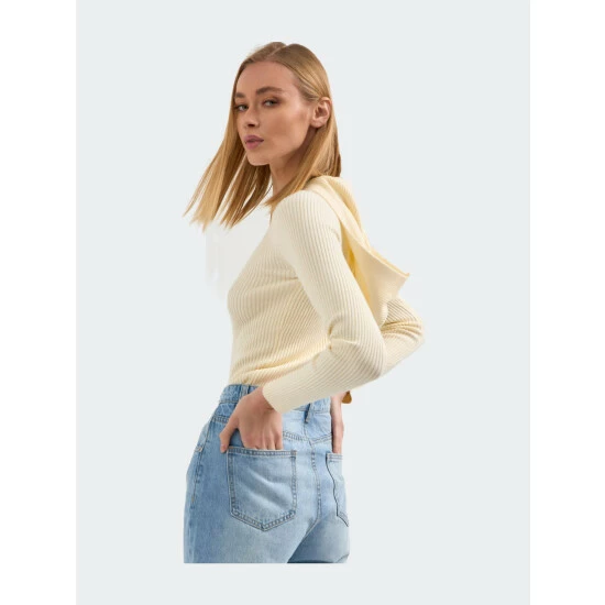 Endless Rose Ribbed Detail Hoodie Sweater Sweatshirts & Sweaters Cream - Image 3
