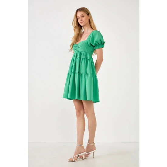 Endless Rose Classic Sweetheart Tiered Mini With Puff Sleeves Dresses Green - Image 7