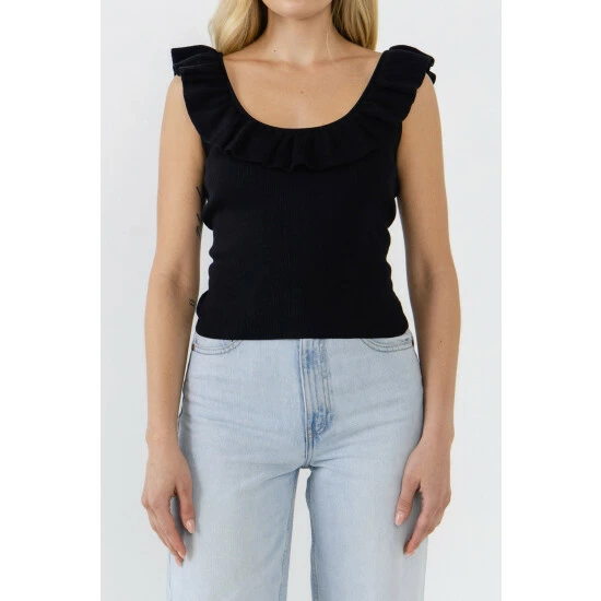 Endless Rose Ruffle Neck Knit Top Tops Baby Pink - Image 7