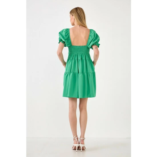 Endless Rose Classic Sweetheart Tiered Mini With Puff Sleeves Dresses Green - Image 8