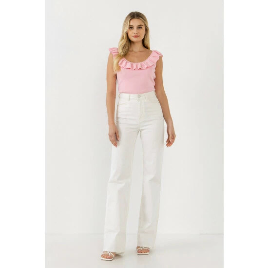 Endless Rose Ruffle Neck Knit Top Tops Baby Pink - Image 10