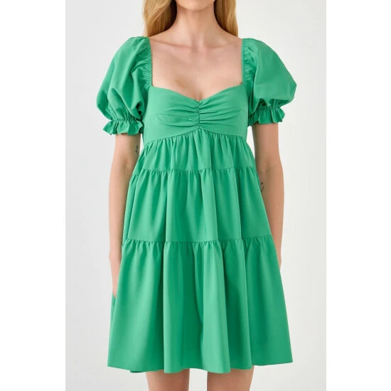 Endless Rose Classic Sweetheart Tiered Mini With Puff Sleeves Dresses Green - Image 9
