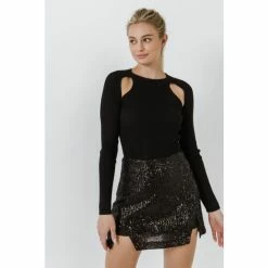 Endless Rose Double Cut Out Knit Top Tops Black