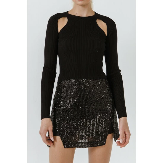 Endless Rose Double Cut Out Knit Top Tops Black - Image 5