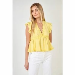 Endless Rose Ruffle Detail Top Tops Yellow