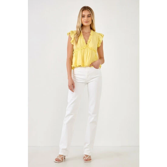 Endless Rose Ruffle Detail Top Tops Yellow - Image 2