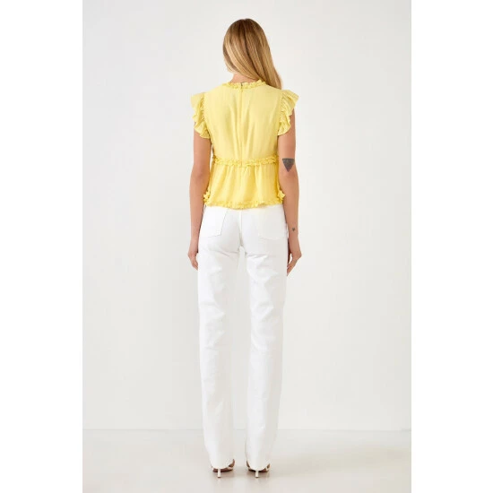 Endless Rose Ruffle Detail Top Tops Yellow - Image 4