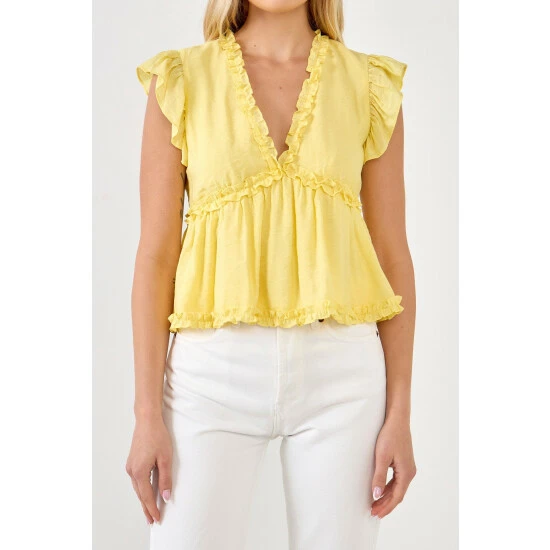 Endless Rose Ruffle Detail Top Tops Yellow - Image 5