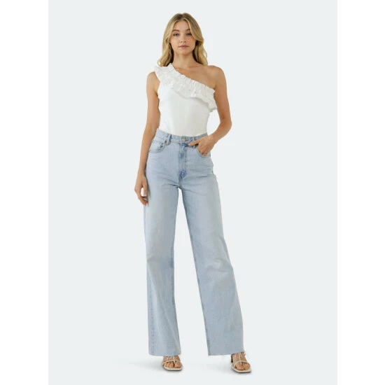 Endless Rose Ruffled Asymmetrical Bodysuit Jumpsuits & Rompers White - Image 2