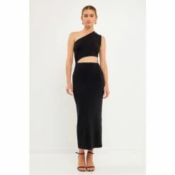 Endless Rose One Shoulder Cutout Maxi Dress Dresses Black