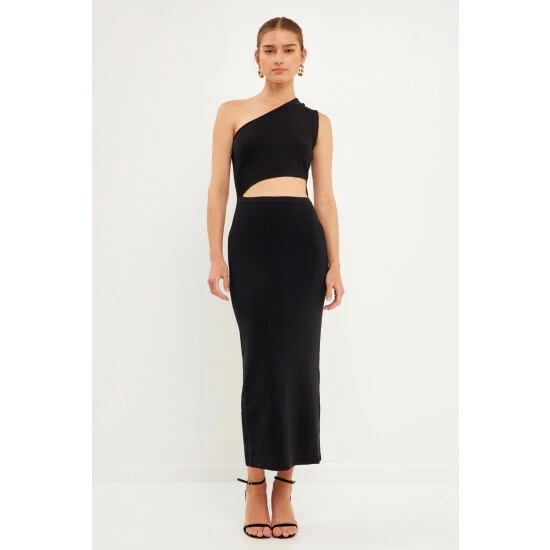 Endless Rose One Shoulder Cutout Maxi Dress Dresses Black
