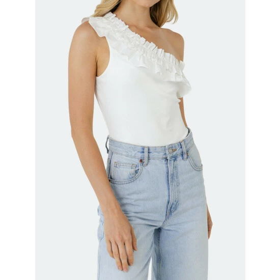 Endless Rose Ruffled Asymmetrical Bodysuit Jumpsuits & Rompers White - Image 5