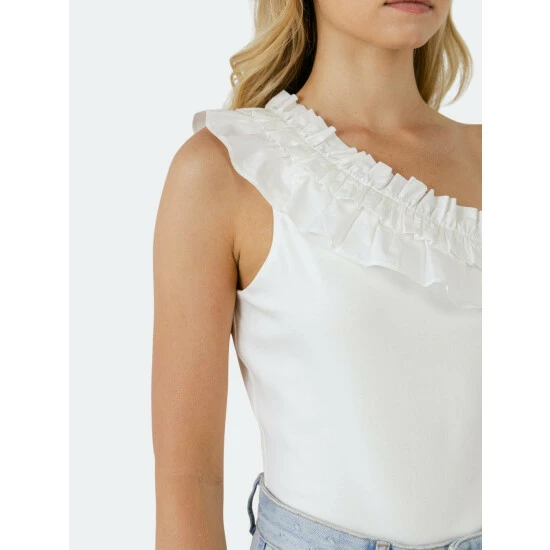 Endless Rose Ruffled Asymmetrical Bodysuit Jumpsuits & Rompers White - Image 6