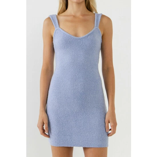 Endless Rose Square Neck Knit Mini Dress Dresses Blue - Image 6