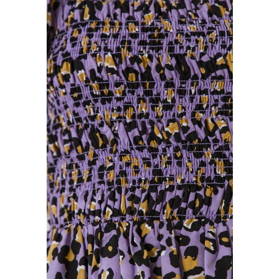 Endless Rose Animal Print Smocked Top Tops Purple Multi - Image 5