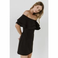 Endless Rose Ruffled Off Shoulder Mini Dress Dresses Black
